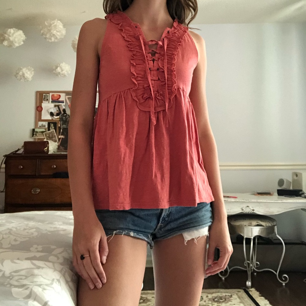 Anthropologie Deletta Lace-Up Ruffle Tank